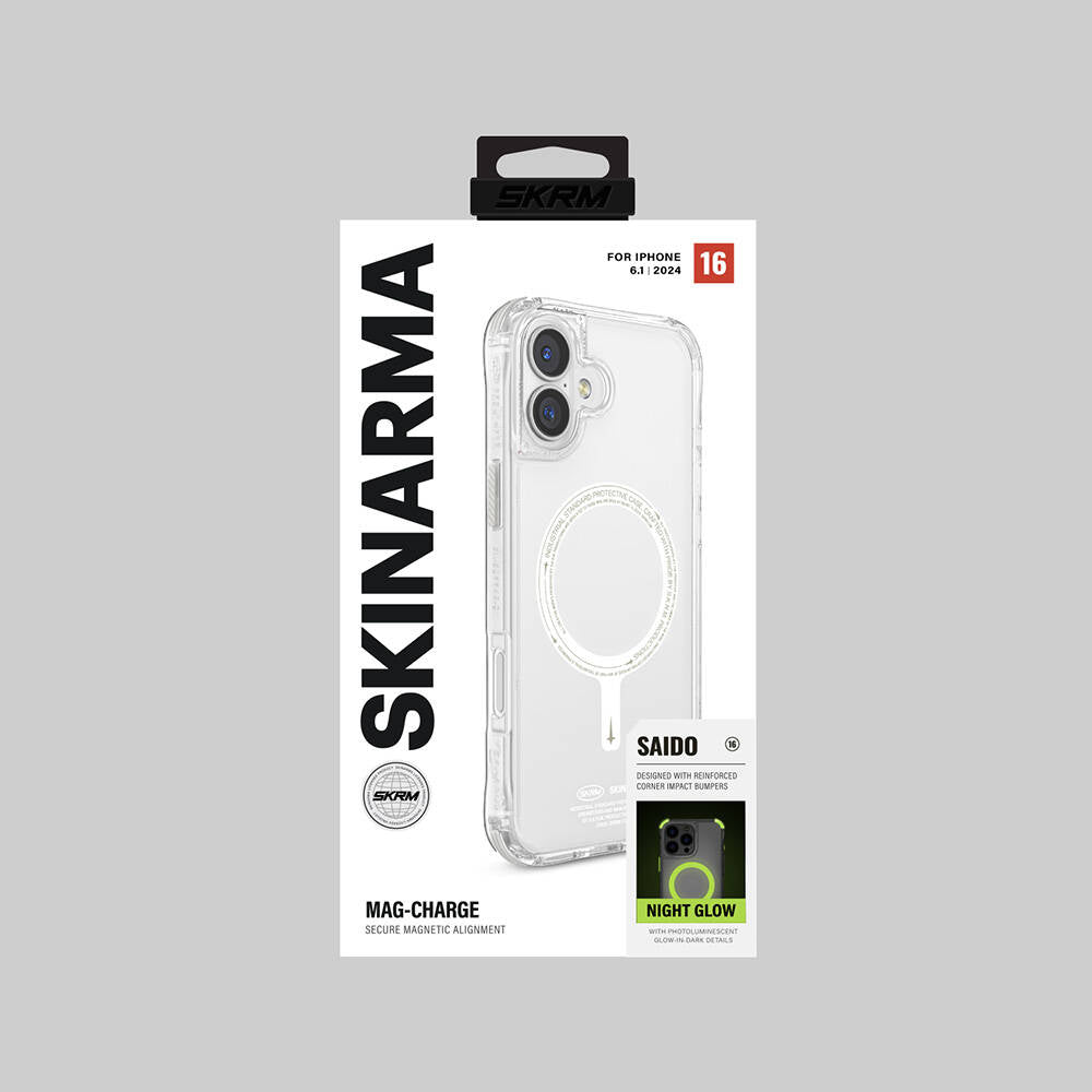 iPhone 16 Kılıf M-safe Şarj Özellikli Şeffaf Airbag Tasarımlı Skinarma Saido Nightglow Kılıf iPhone 16 Kılıf M-safe Şarj Özellikli Şeffaf Airbag Tasarımlı Skinarma Saido Nightglow Kılıf